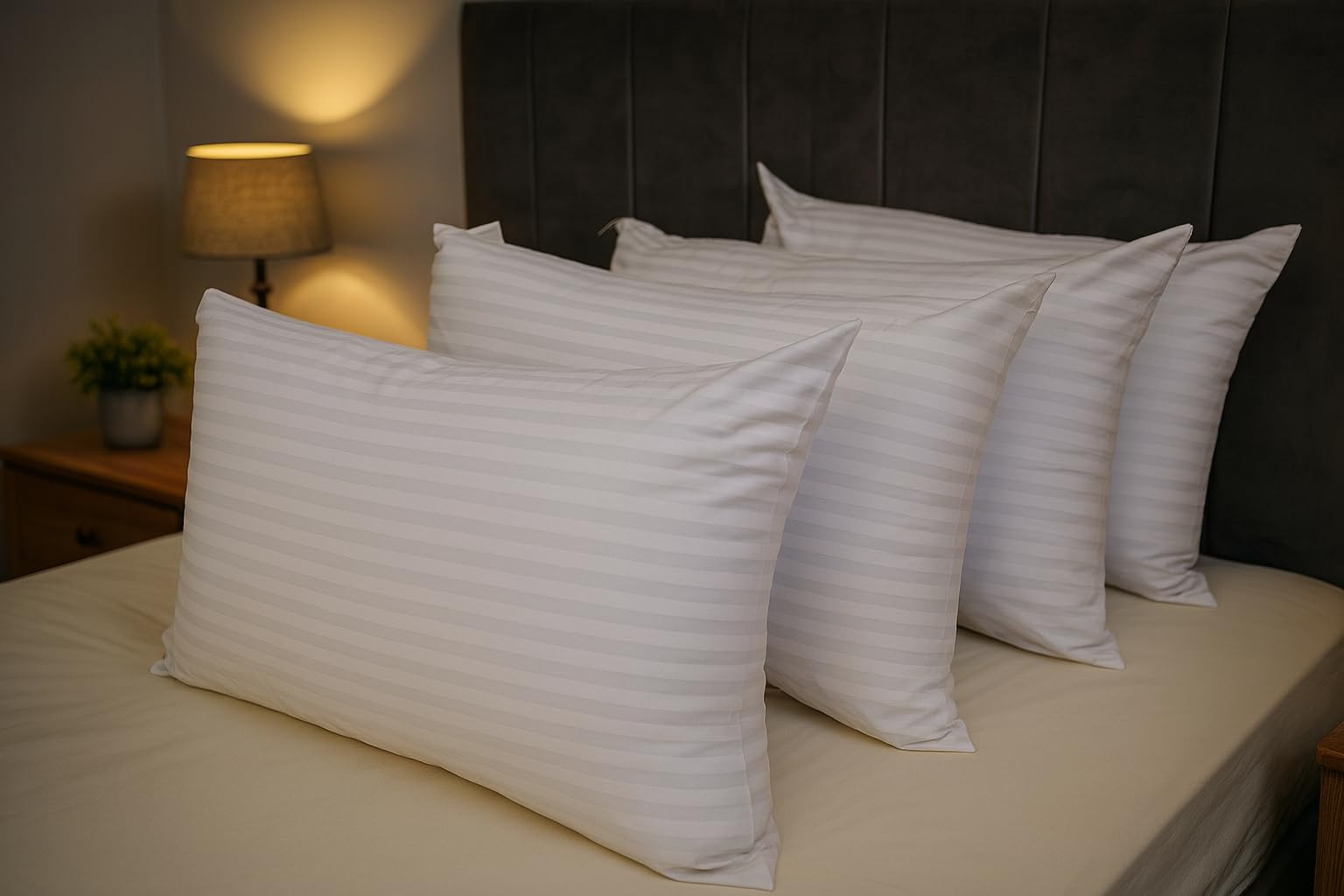 Arlinens Grey/White Stripe Pillows Hotel Quality Luxury Hollow Fibre Stuffed Anti-Allergy Pillows Designed For Back Stomach & Side Sleeper Bed Pillows-Bounce Back Support Pillow-Standard Size 74X48cm(Pack Of 4)