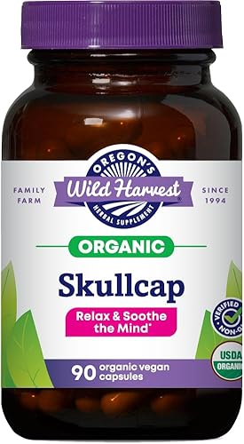 Oregon's Wild Harvest Cápsulas veganas orgánicas Skullcap | Suplemento herbario tradicional, 90 unidades