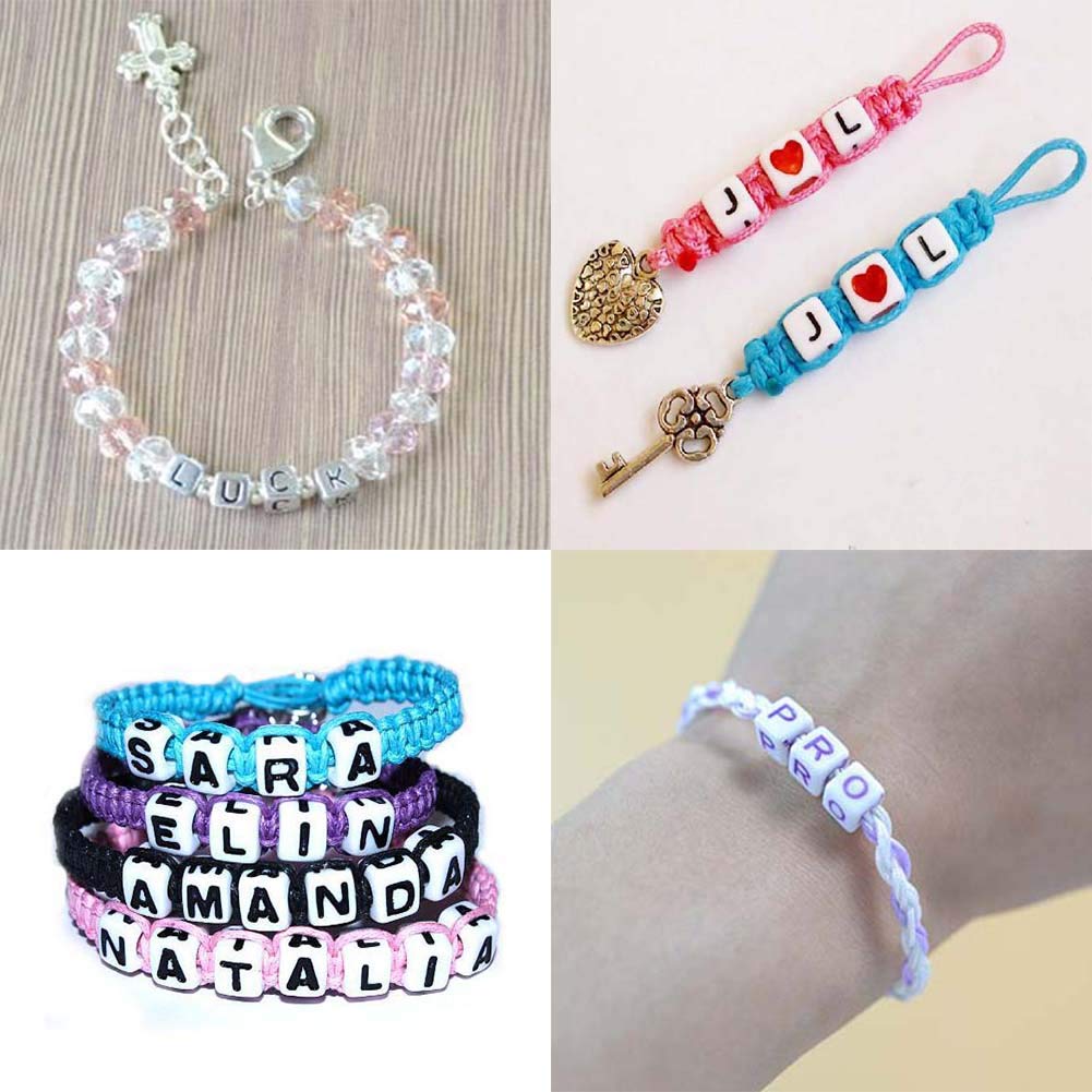 Craftdady - 1000 perline cubiche in acrilico dorate, con lettere dell'alfabeto nere per braccialetti fai da te, collane, gioielli, artigianato, con ampio foro: 7 mm
