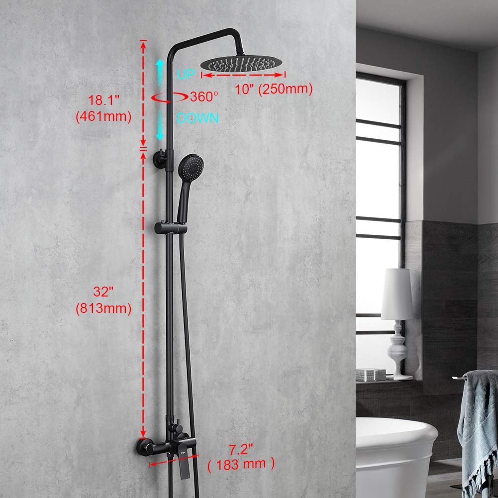 Ibergrif M17004B Columna Ducha Negra, Duchas de Baño Columna con Rociador, Alcachofa, Manguera, Barra Ajustable y Soporte, Cómodo, Barra Ducha Pared 2 Experiencias de Baño