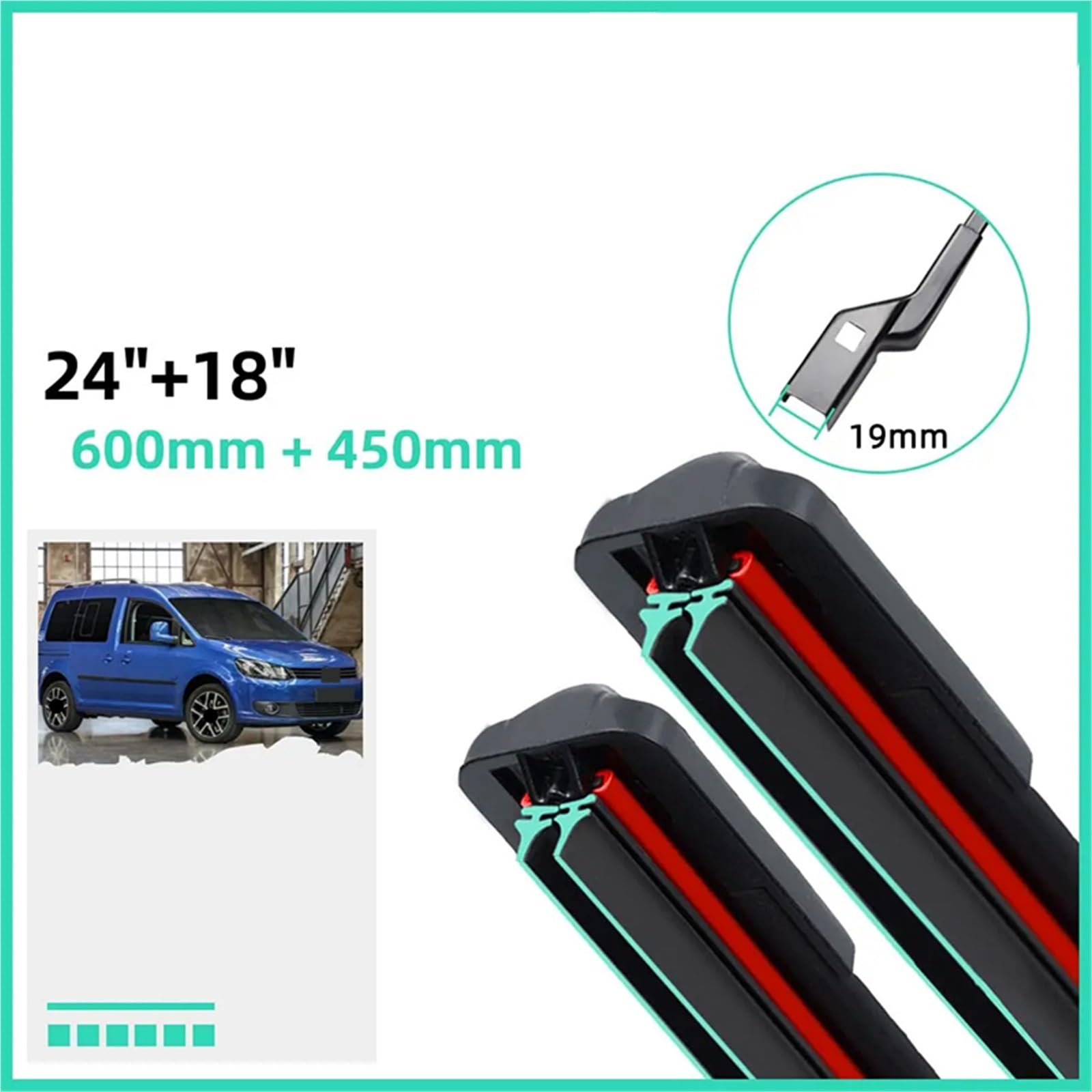 Limpiaparabrisas De Coche Compatible Con VW Para Caddy Para MK3 2007-2016 Limpiaparabrisas De Coche Doble Goma Parabrisas Delantero De Coche 24"+18"