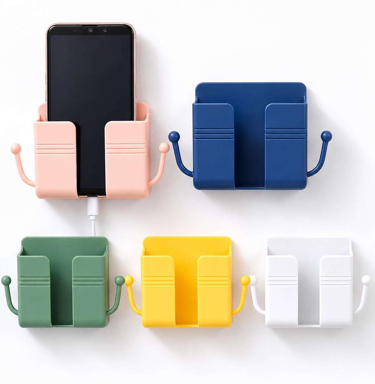 Pack of 5 Wall Mount Self-Adhesive Wall Storage Mobile Holder | Mobile Phone Charging Bracket | Multipurpose Organizer Wall Mount Holder for Remotes,Phone (Multicolour)-image-49