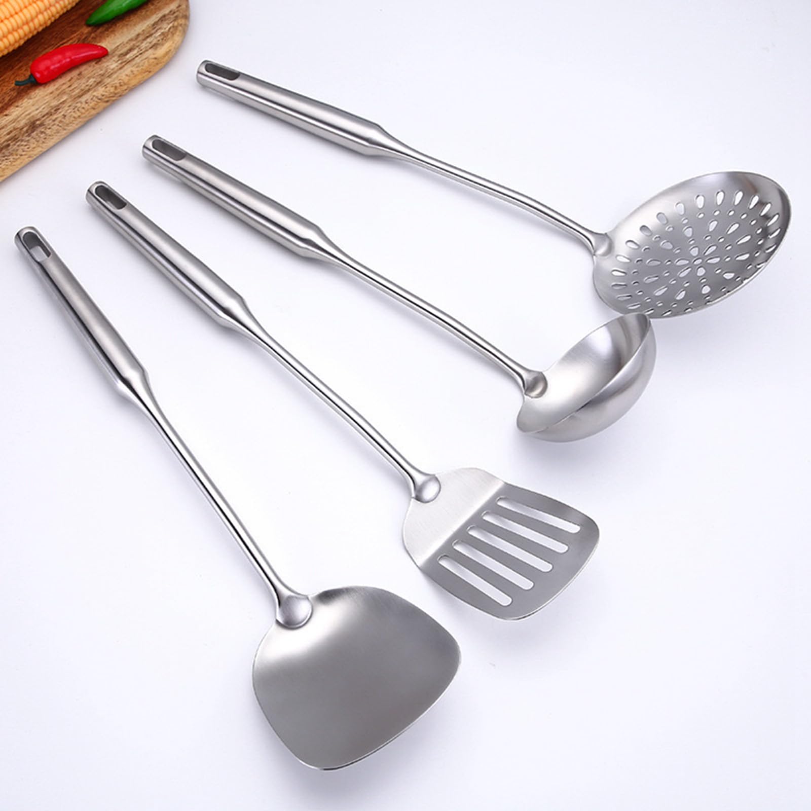 Kochutensilien-Set aus Edelstahl, Küchenutensilien, 6-teilig, Wok-Spatel, Schöpflöffel, Schaumlöffel, Nudellöffel, Servierlöffel, Schlitzspatel, Tunnel, spülmaschinenfest