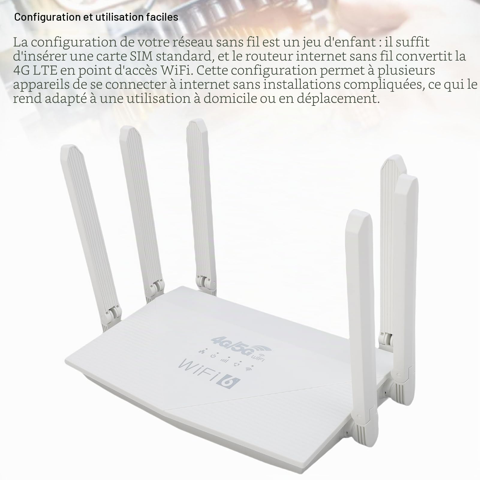 Tonysa Routeur sans Fil WiFi6, 4G CPE LTE 300 Mbps 6 Antennes Routeur Internet sans Fil avec Emplacement pour Carte SIM, sécurisé pour Bureau, Vente au Détail,
