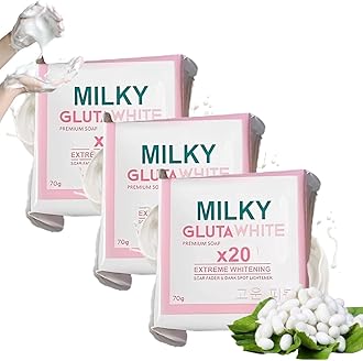 Milky Gluta 𝐖𝐡𝐢𝐭𝐞 Soap 20x, Glutamilk 𝐖𝐡𝐢𝐭𝐞𝐧𝐢𝐧𝐠 Bar Soap, For Face & Body, Deep Cleanse, Exfoliate (3PCS)