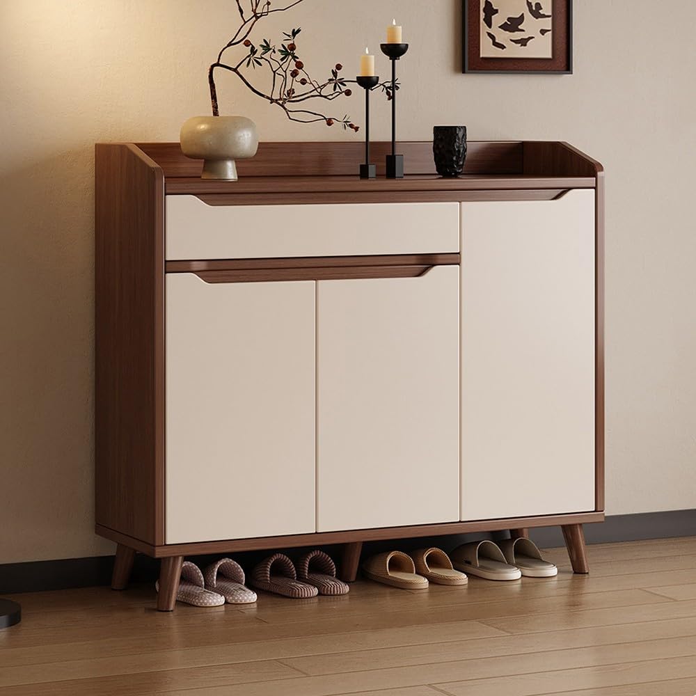 angroups Shoe Cabinet with 4 Doors, Shoe Storage Cabinet, Shoe Rack Cabinet with Adjustable Shelves, Shoe Cupboard for Entryway Living Room and Hallway,120x34x97cm