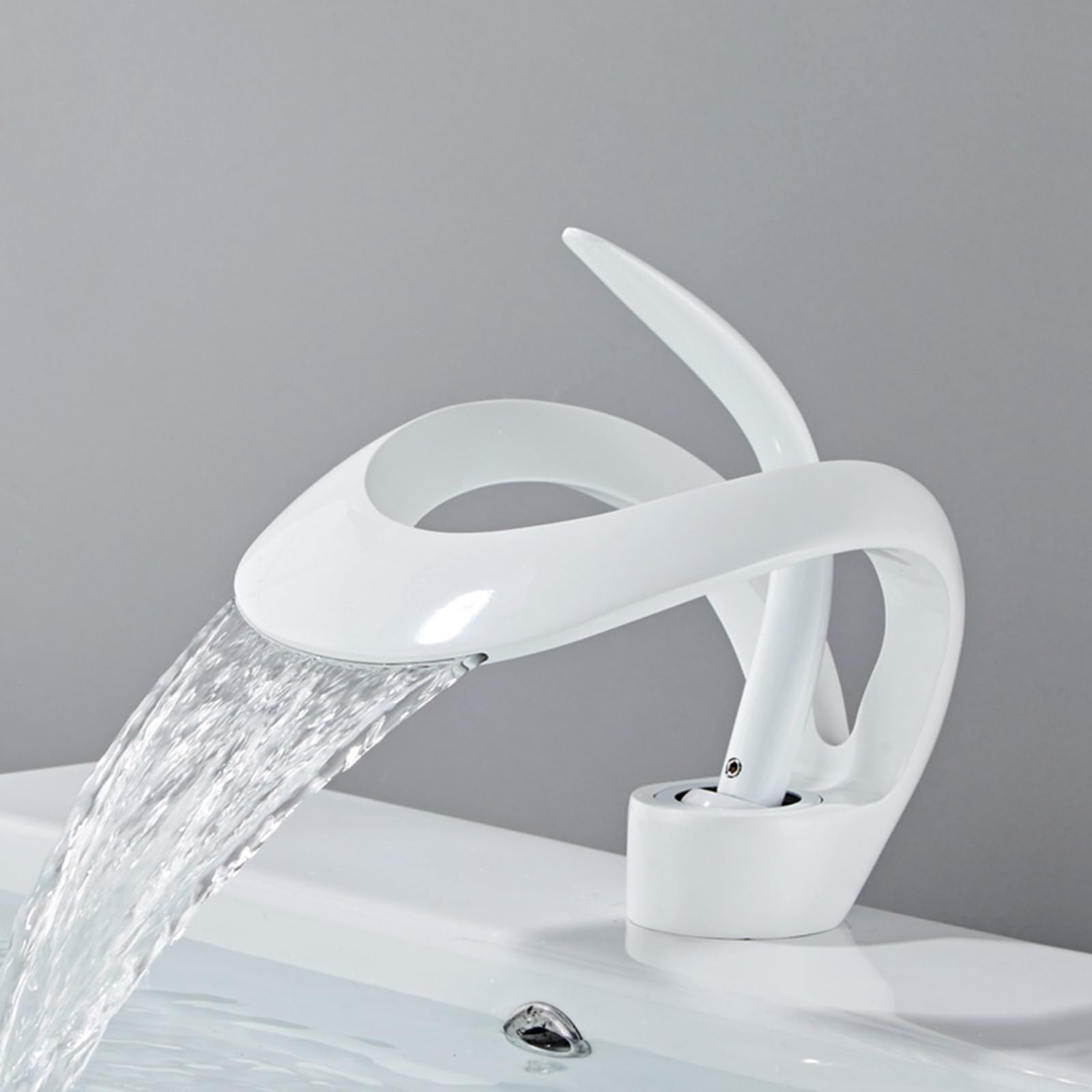 ANVLOJRIH Bathroom Sink Taps Basin Mixer Tap Bathroom Faucets Waterfall Basin Taps with Hoses White,Low Style