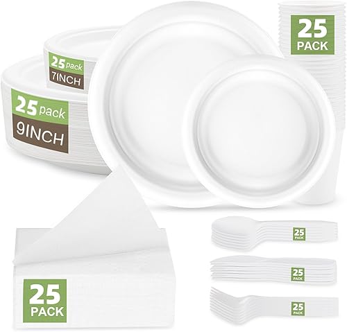 Lemonfilter Juego de vajilla compostable de 200 piezas, color sólido, material de papel, apto para microondas y congelador