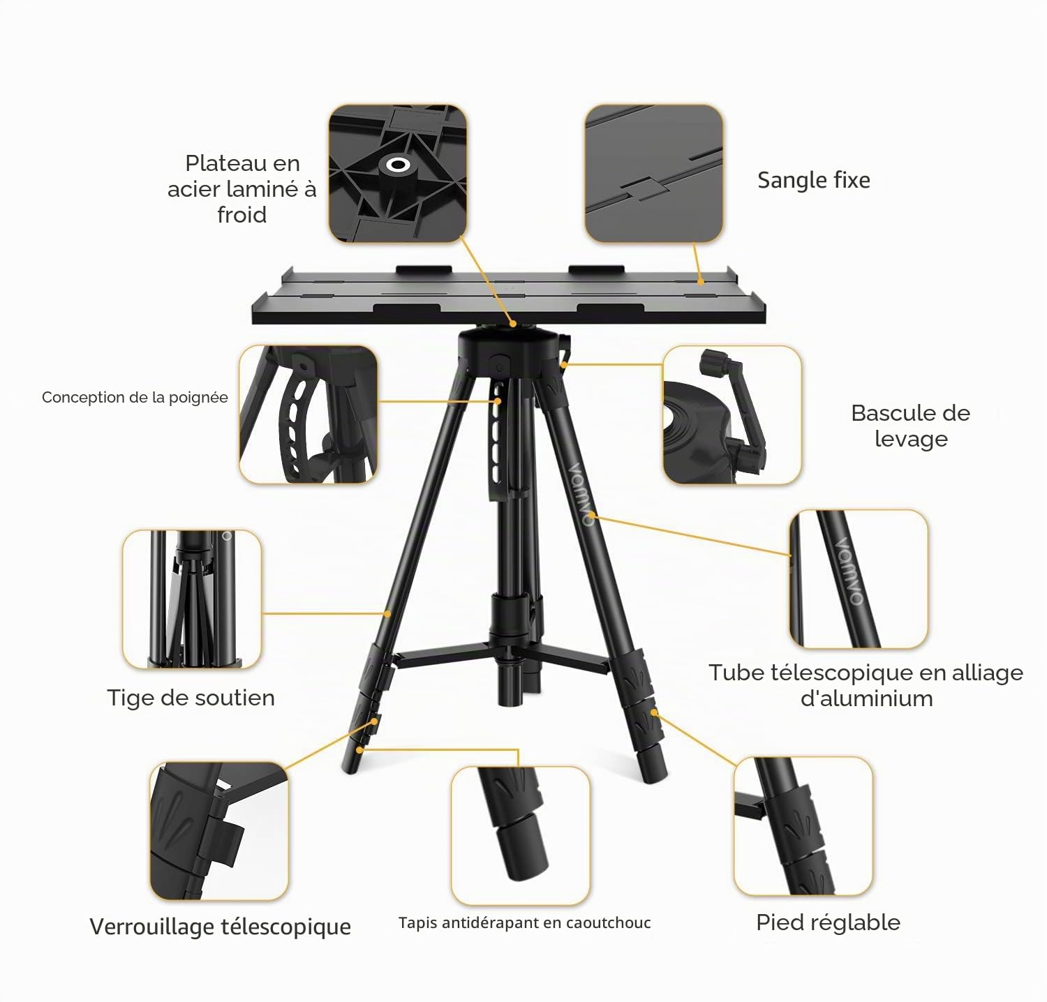 Vamvo Projecteur Stand, Trépied Portable Projecteur, Portable Avec étui, Multifonctionnel Stand, Stand Pour équipement, Convient Pour Le Home Cinéma Ou La Scène (Noir)
