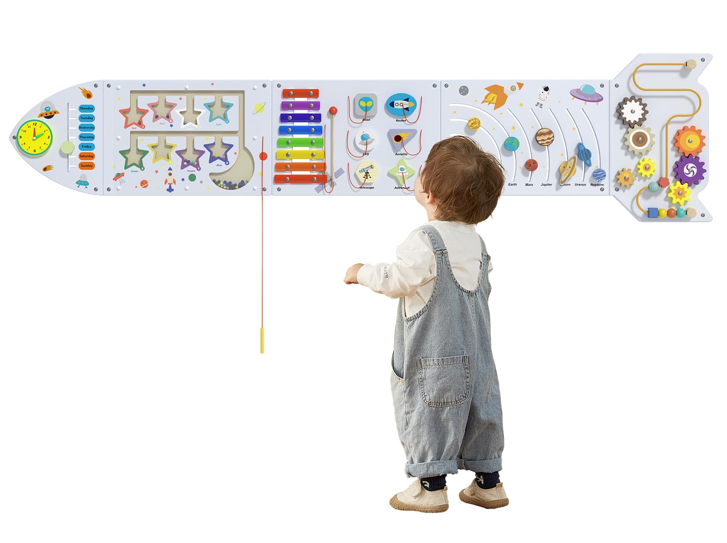 Spacocld Rocket Activity Wall Busy Board Panels - Sensory Wall Panel for Kids, Montessori Toddler Wall Activity Board(5PCS)