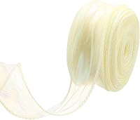 Vista 32 de MECCANIXITY Cinta de Organza Transparente con Alambre Brillante de 2 3/8" de Ancho, Cintas de Gasa Iridiscente Pastel de 3 Yardas Color Beige