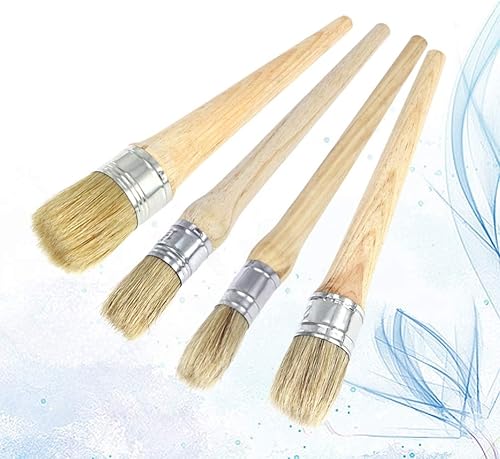 Miniatura 9 de Juego de 4 brochas de cera profesionales para pintura de tiza con cerdas naturales para folkart de 0.787 in, 0.984 in, 1.181 in, 1.575 in