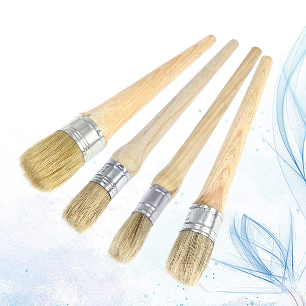 Pincel Redondo de Madera para Pintura, 4 Piezas, Mango Largo | Cerdas Naturales, Agarre Ergonómico, Uso en Decoración del Hogar y Manualidades