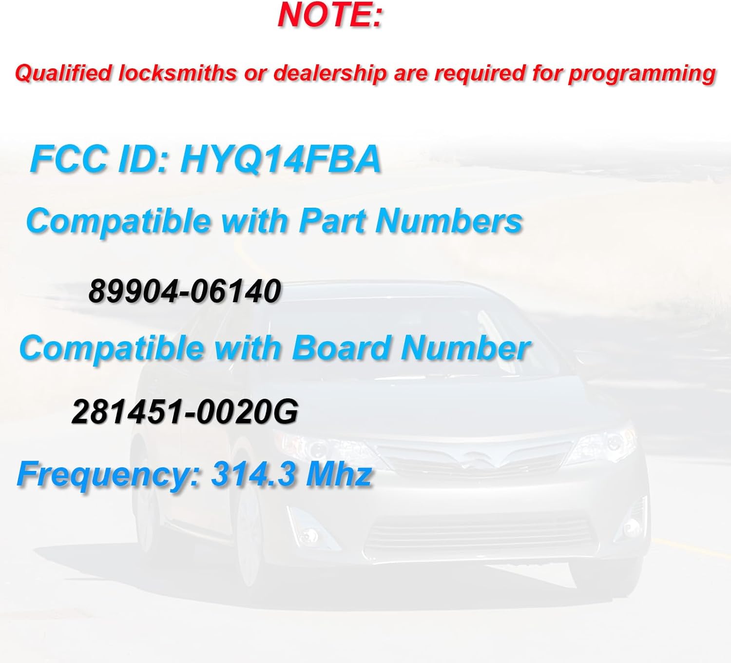 Smart Car Key fob Replacement fits for Toyota Camry Avalon Corolla 2012-2018 Car Keyless Entry Remote HYQ14FBA 89904-06140 314.3MHz