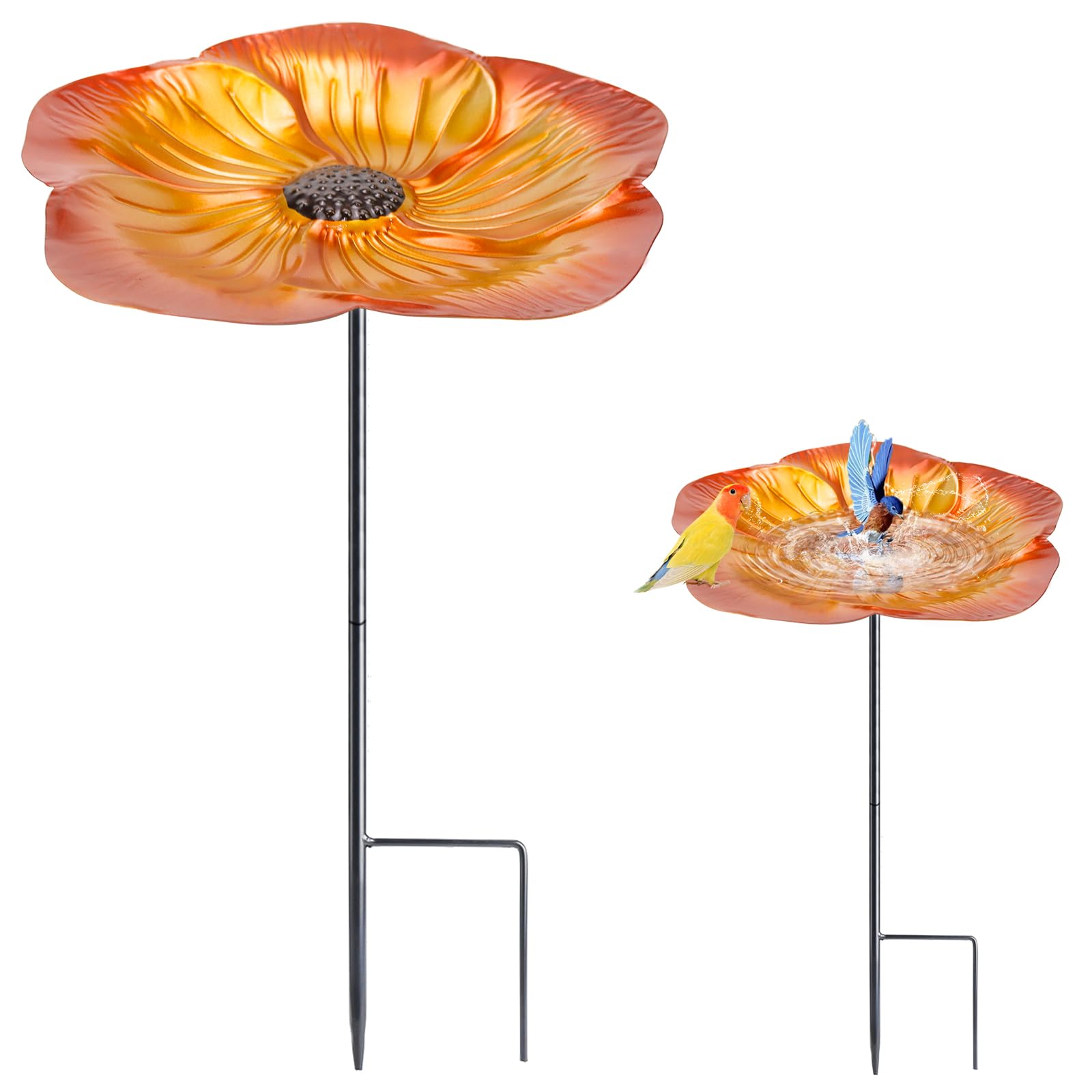 Vogelfutterstation aus Eisen, in Blumenform, Vogeltränke, für den Außenbereich, auf Fuß, frostbeständig, Vogeltränke, groß, stehend, mit Fuß, für Hof, Garten, Rasen