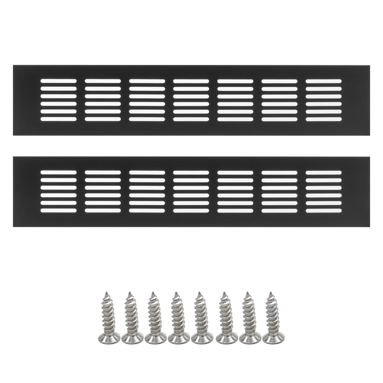 HUATEEN 2 Pack Black Ventilation Grille Covers with Screws - Aluminium Air Vent Covers for Walls, Doors, Cabinets & Radiators (300mm x 50mm)