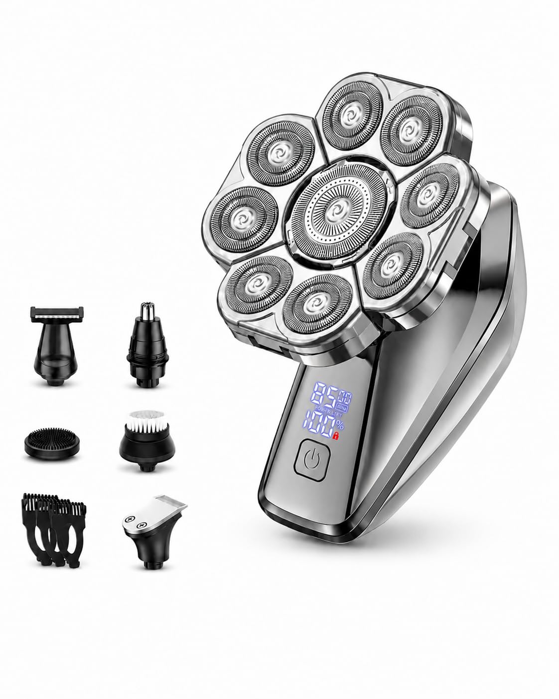 Photo 1 of 9D Head Shaver for Bald Men, 8500 RPM Electric Razor with 9 Floating Rotary Heads, IPX7 Waterproof Wet Dry Shaver, LED Display, Type-C Rechargeable 6-in-1 Grooming Kit for Father's Day