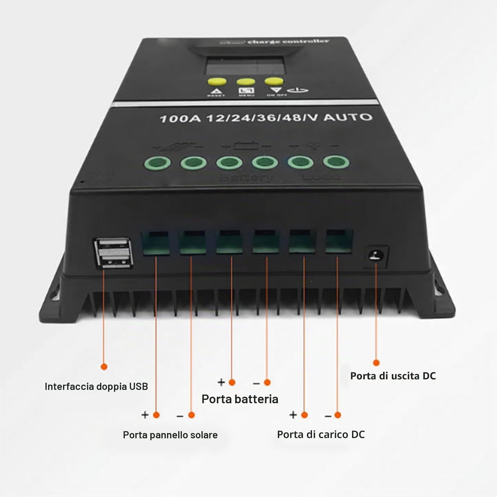 Regolatore di Carica Solare MPPT 100A 12V 24V 36V 48V Identificazione Automatica Regolatore di Carica Regolatore Solare Dual USB con Display LCD