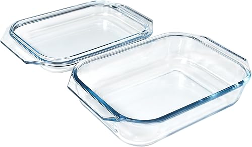 Miniatura 2 de Cacerola de vidrio templado de 1.4 cuartos de galón con tapa, cazuela rectangular de vidrio transparente con tapa de vidrio