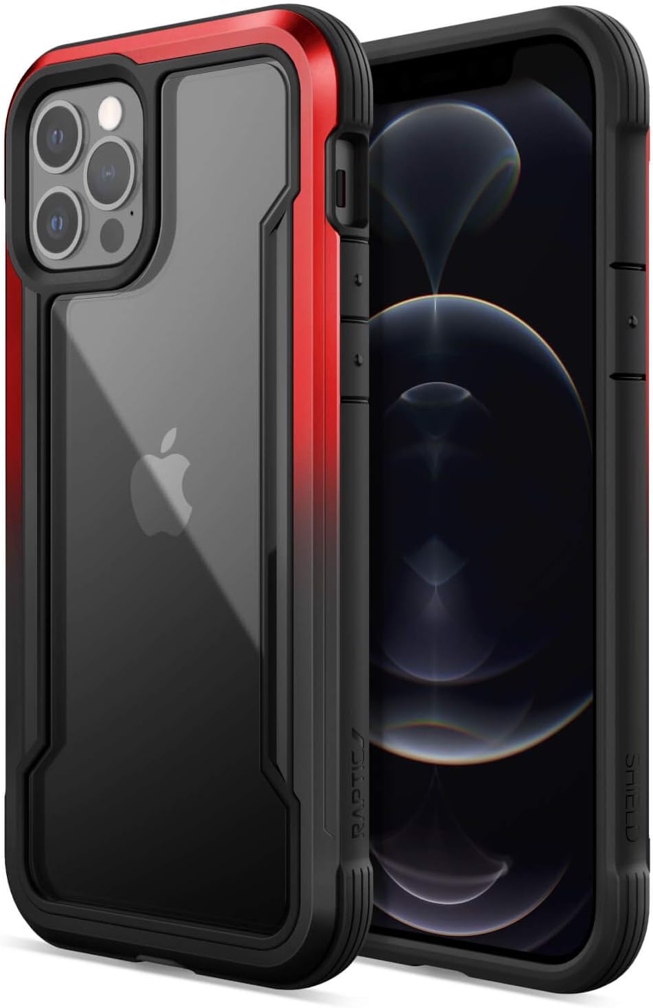 Raptic Shield Case Compatible with iPhone 12 Case & iPhone 12 Pro Case, Shock Absorbing Protection, Durable Aluminum Frame, 10ft Drop d, Fits iPhone 12 & 12 Pro, Black & Red