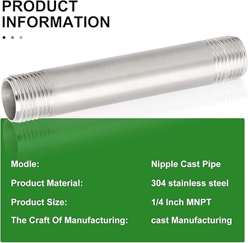 Miniatura 697 de TAISHER 2 accesorios de tubería de acero inoxidable, 1/2 "NPT x 1/2" NPT macho roscado, tubo fundido de pezón de 6 pulgadas de longitud 1.969 in