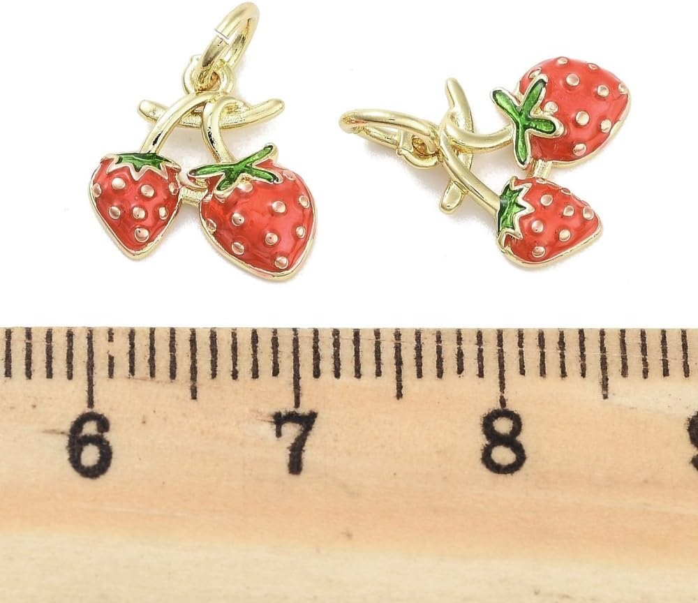 DanLingJewelry 10Pcs Red Strawberry Enamel Brass Charms Mini Fruit Food Shaped Charms Supplies for DIY Jewelry Earrings Necklaces Making - Image 2