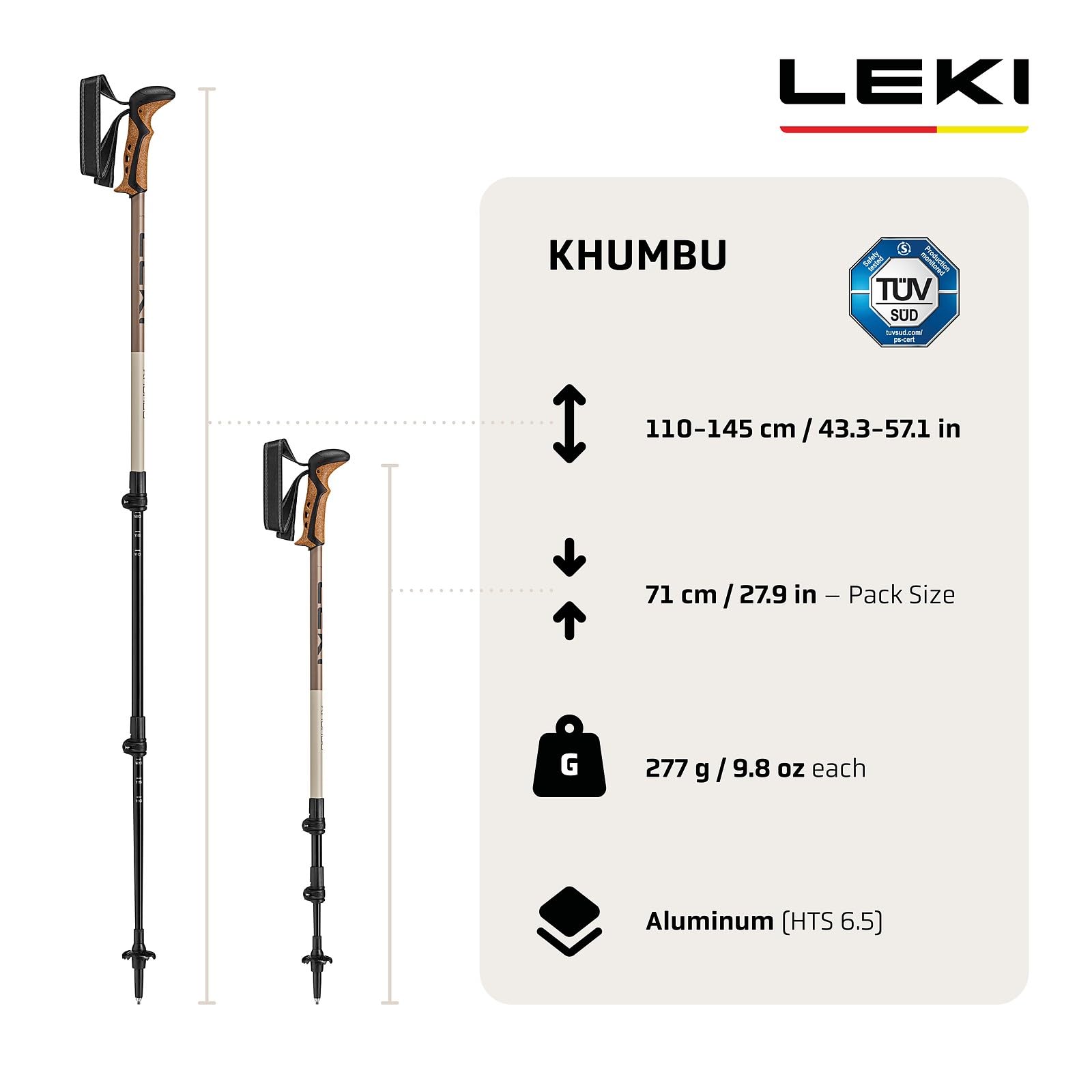 Leki Unisex Khumbu SL Trekkingstöcke Teleskopstöcke Nordic Walking 110-145 cm Schwarz