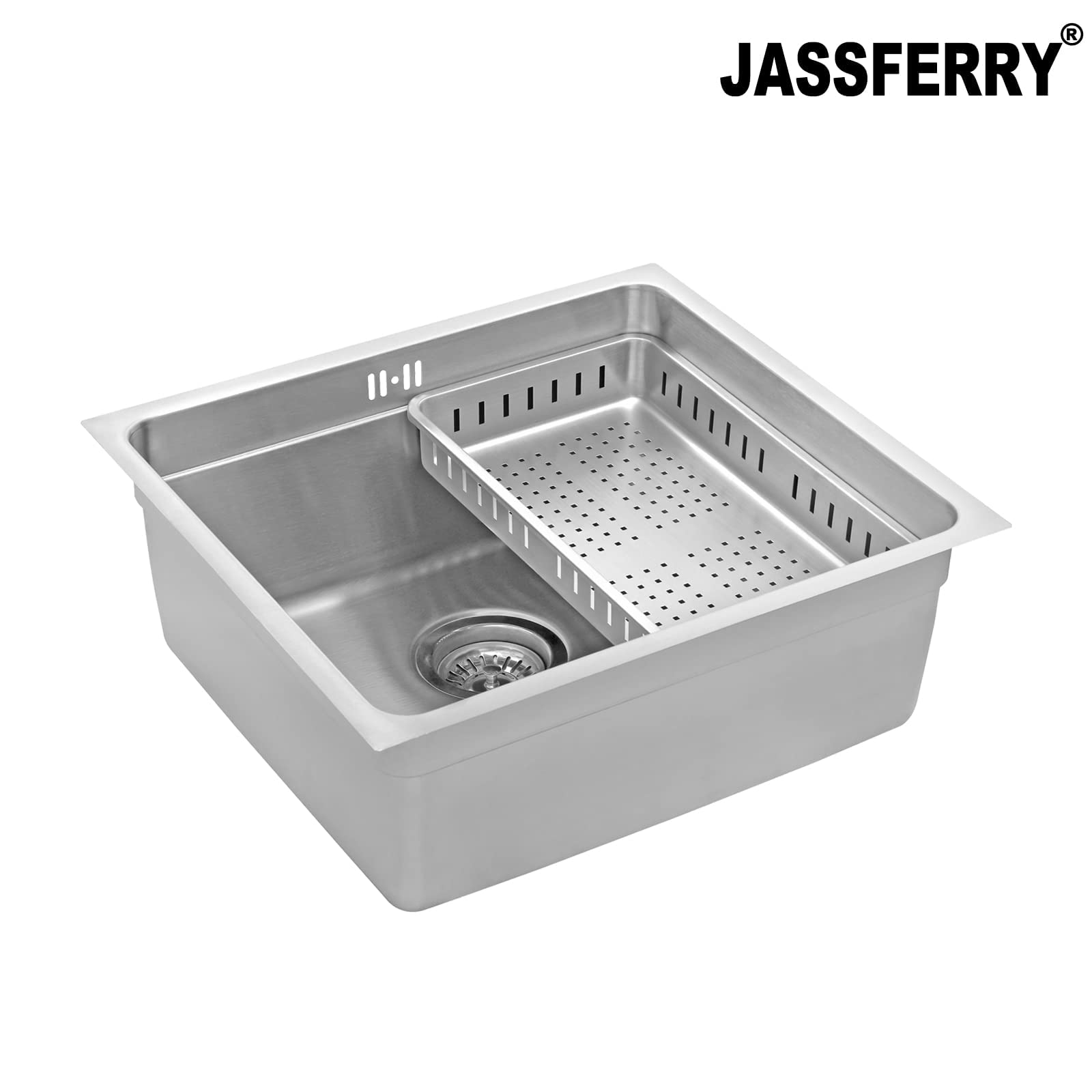 JASSFERRY Fregadero de cocina un seno, de Acero Inoxidable, bajo encimera, con colador de residuos 490 x 440