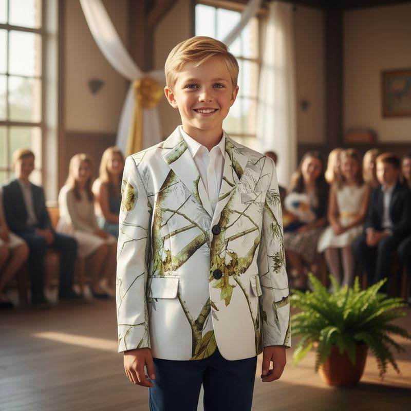 Boys White Camo 2 Button Blazer Flap Pockets Formal Casual Party Suit Jacket Daily Wear for Boys
