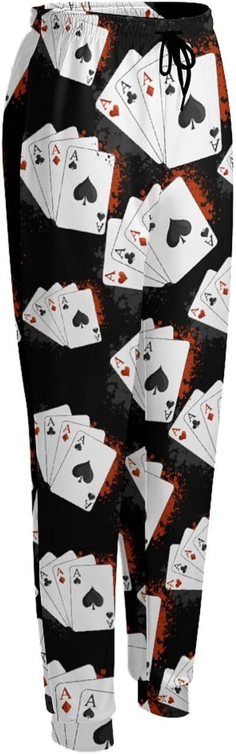 Four Aces Poker Playing Cards Women's Casual Sweatpants Joggers Sport Pants Elastic Waist Lounge Yoga Pant with Pocket