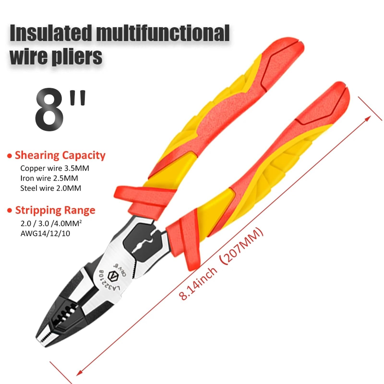 Juego de alicates aislados de punta fina for cortar cables, crimpar y cortar cables, con tensión de resistencia de 1000 V.(LA322108)