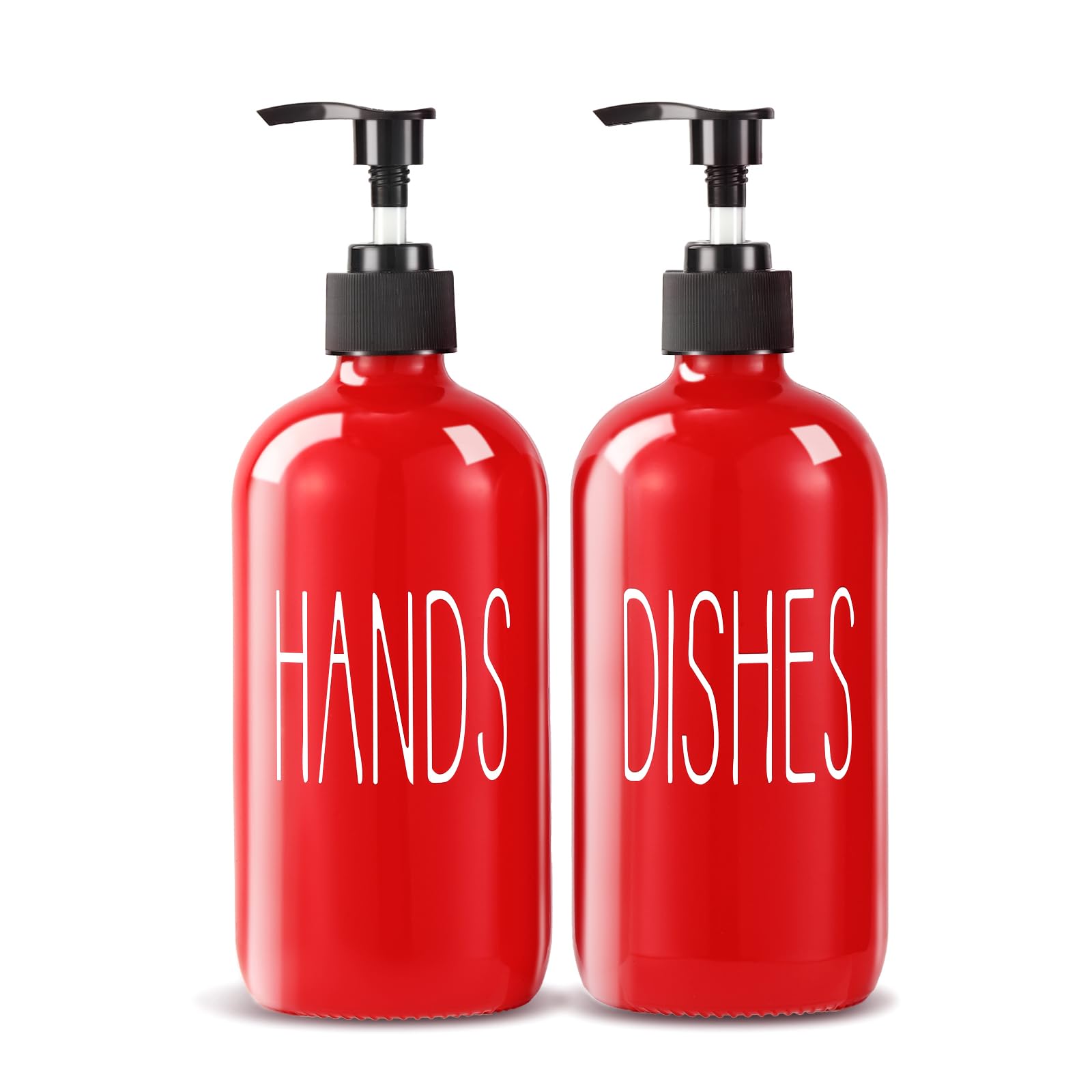 COHOSEGE Glass Soap Dispenser Set 2 Pack,16 Oz Dish Soap Dispenser for Kitchen Sink,Red Kitchen Accessories and Kitchen Decor,Red Decorations and Kitchen Utensils for Kitchen