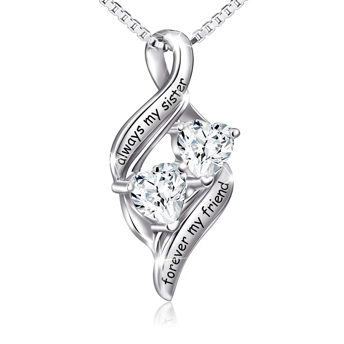 925-Sterlingsilber Herz Halskette für Frauen und Mädchen mit Gravur „Immer meine Schwester/Mutter/Tochter, für immer meine Freundin“ – Familien Anhänger Schmuck mit Zirkoniasteinen Weihnachtsgeschenke