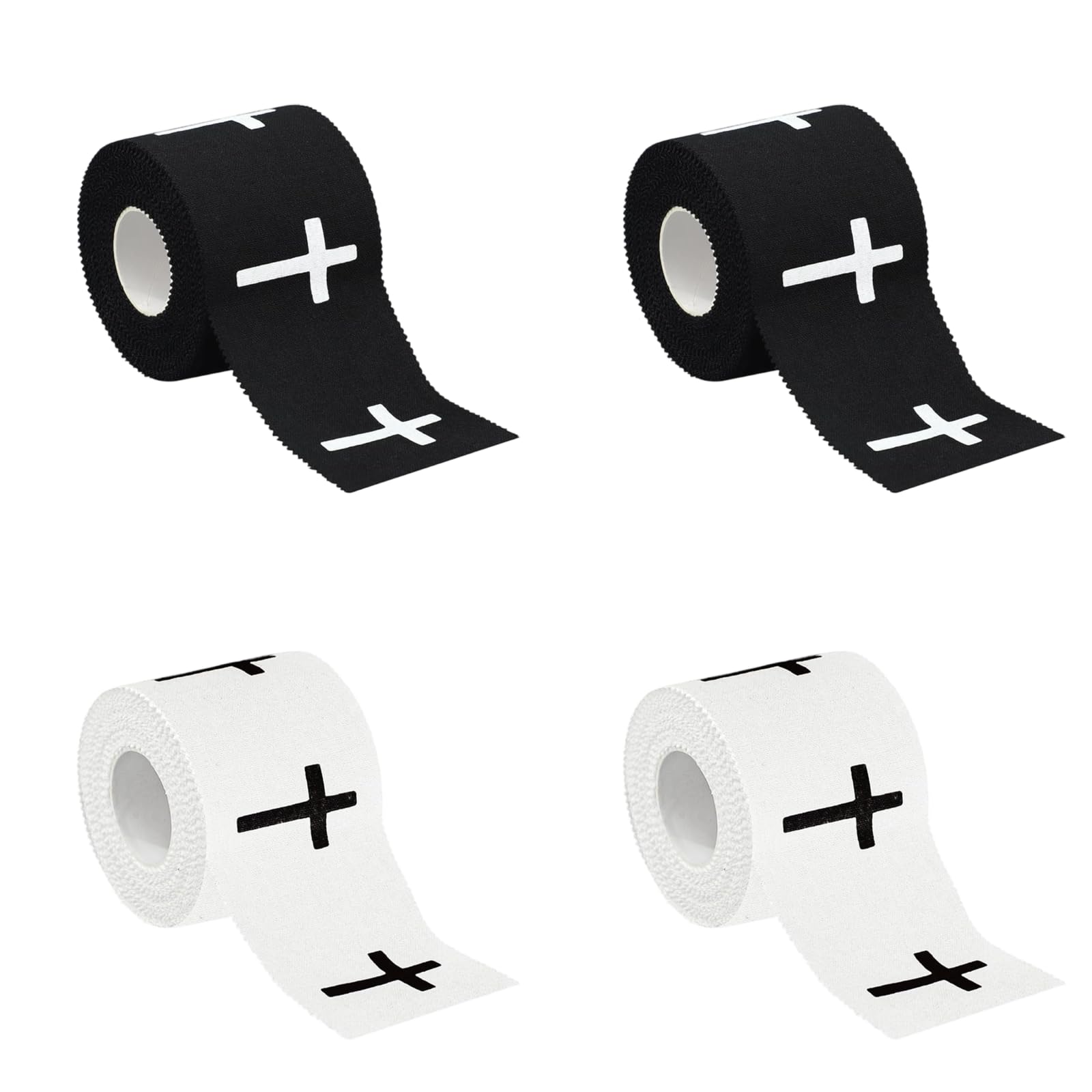 4 Stück Athletic Tape, 5 cm x 7 m, 4 Rollen, 2 Schwarz und 2 Weiß, aus atmungsaktiver Baumwolle, selbstklebend, für Sport, Krafttraining, Jogging und Gelenkunterstützung