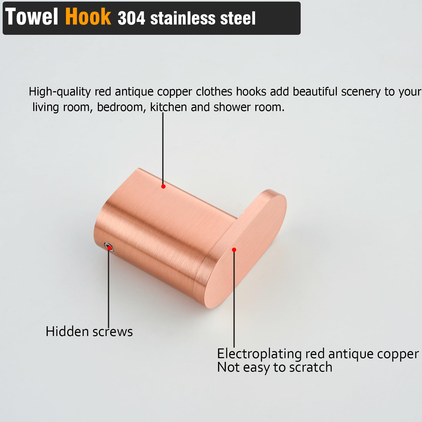 RANDOM Ganchos para toallas de baño, color rojo, de cobre envejecido, ganchos de ducha de montaje en pared, gancho de pared resistente, gancho de pared de acero inoxidable, soporte para toallas, 2