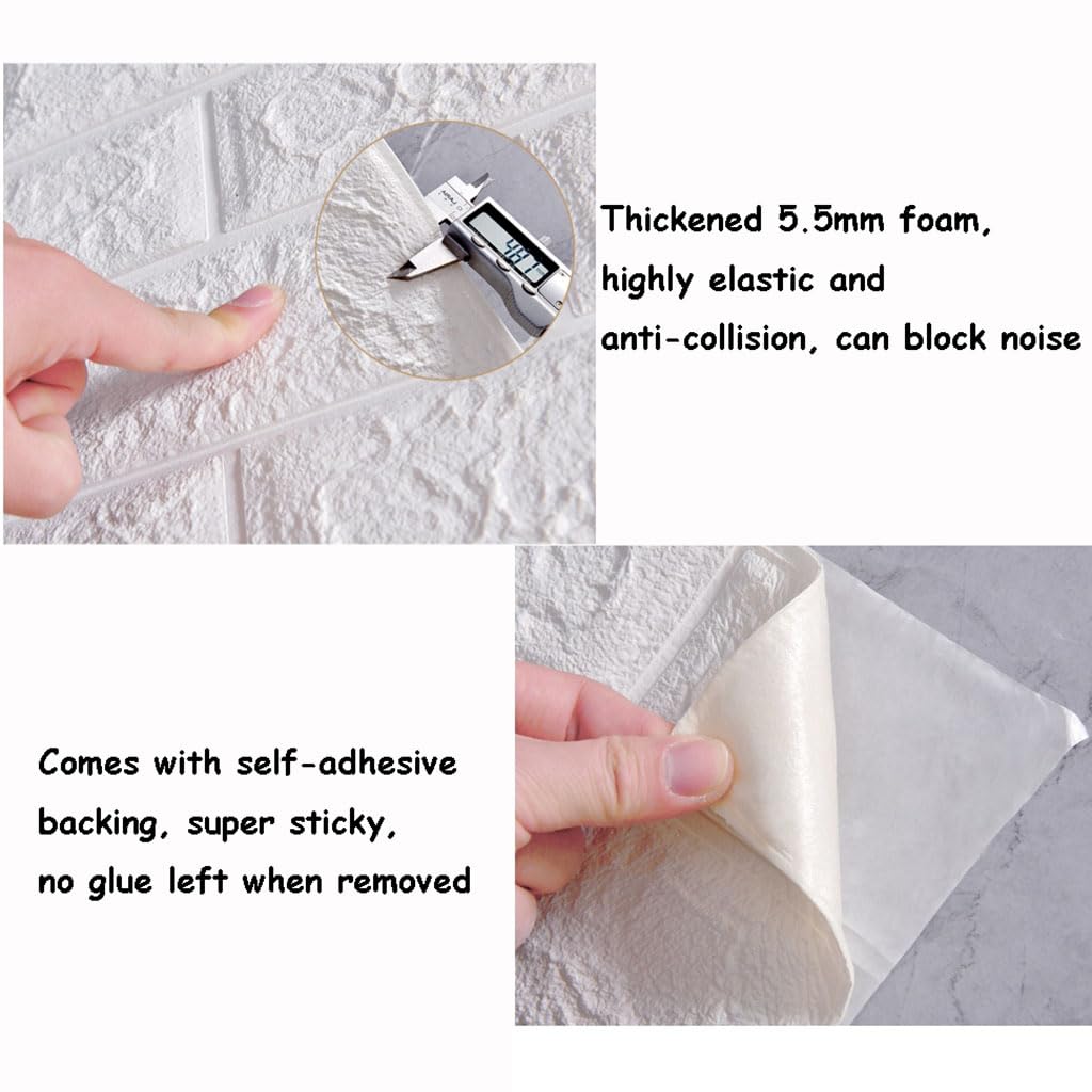 Pannelli Murali 3D Staccabili e Incollabili, Pannelli Murali per la Decorazione di Pareti Interne,Carta da Parati Autoadesiva in Mattoni, Pannello Murale in Finta Pietra, 10 Pezzi, Bianco