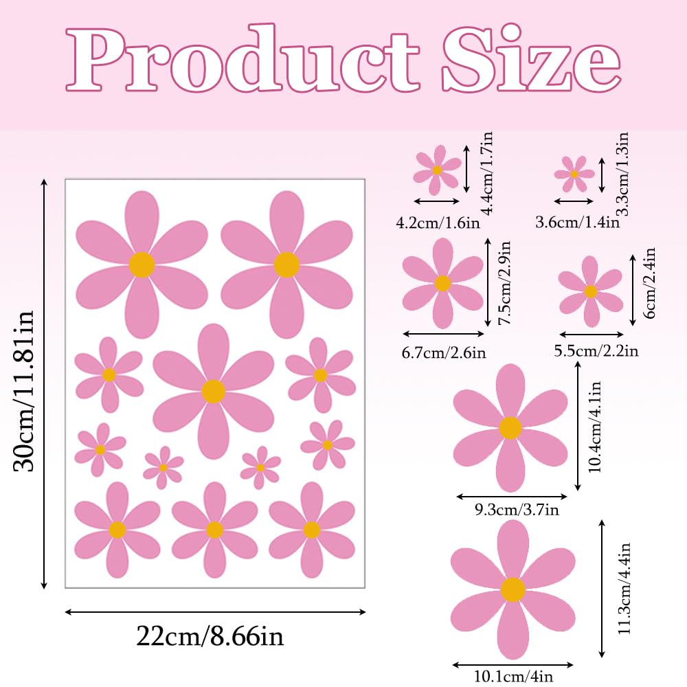 6 Sheets Flower Wall Stickers Multi-Size Daisy Walls Decals Waterproof Daisy Sticker Peel and Stick Wall Art Stickers for Kids Girls Nursery Playroom Bedroom Living Room - Image 2