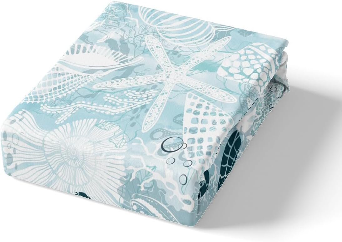 Feelyou Sea Turtle Sheets with Deep Pocket Fitted Sheet King Size, Ocean Bed Sheets Set Reptile Tortoise Sheet Set Ocean Coastal Bedding Set 4Pcs