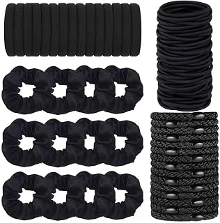 Hair Ties for girls 4 popular styles Hair Elastics (15pcs No Damage Hair Ties 50pcs High Elastic Ties 15pcs Ponytail Holders 12 Satin Scrunchies) Pain-free No Crease multiple colors for all hair types