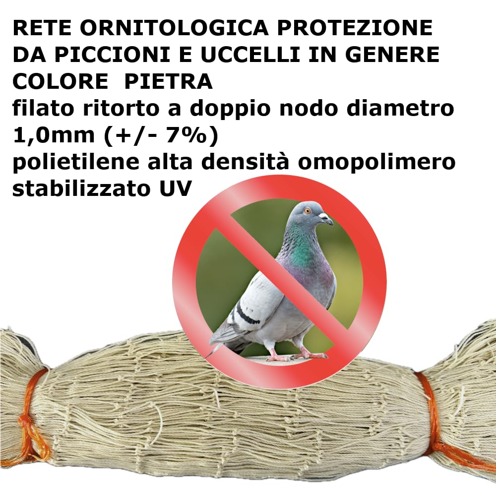 Rete di protezione bird net per Piccioni ed uccelli, rete per balconi di volatili (5x5mt, Pietra chiara, Sabbia)
