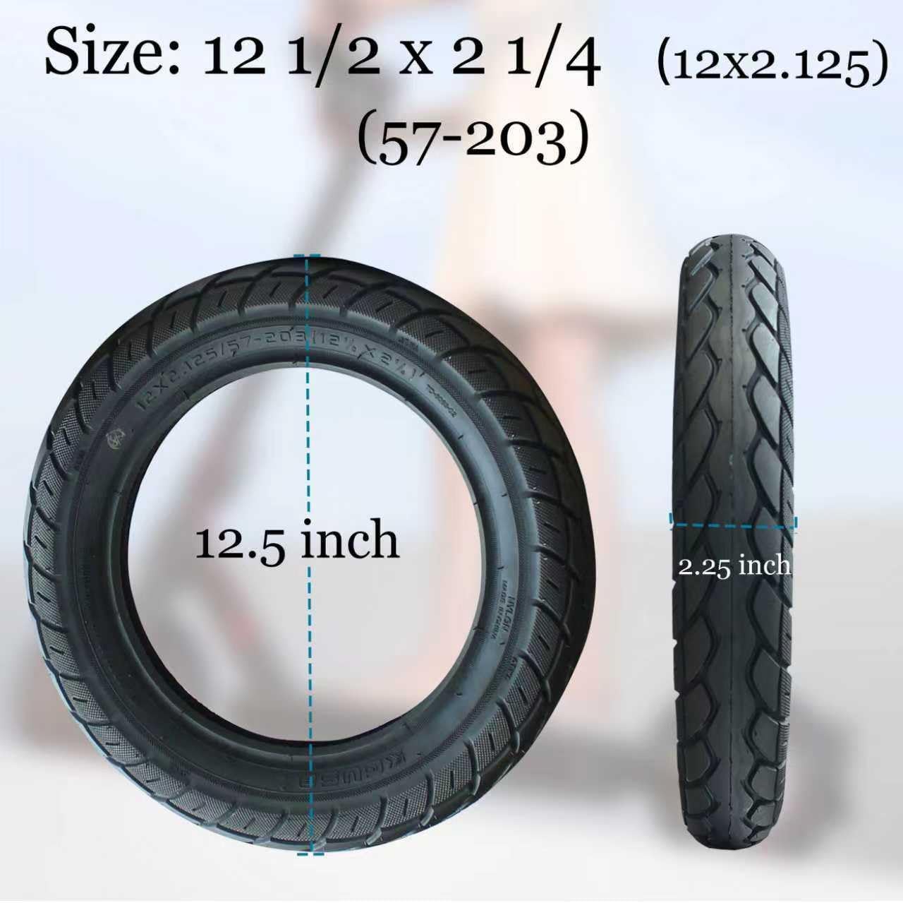 57-203 (for 8" Rim) Heavy Duty E Bike Tires 12.5x2.25 (12-1/2 x2-1/4) Tire & Inner Tube Set with 90° bent Valve for Electric Scooters/Kids Bike