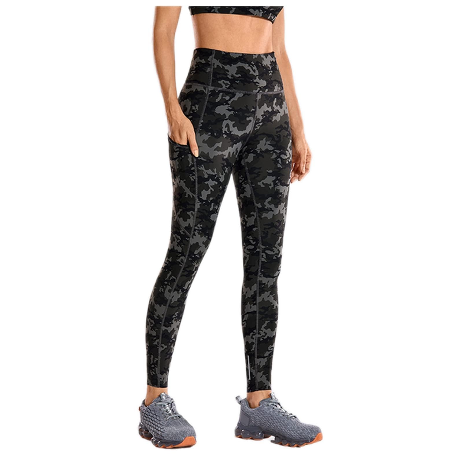Polainas Impermeables Pantalones de yoga de cintura alta de las mujeres con bolsillos desnudos sentimientos de entrenamiento Leggings Polainas Trail Running ( Color : Camo Multi16 , Size : XX-Small )