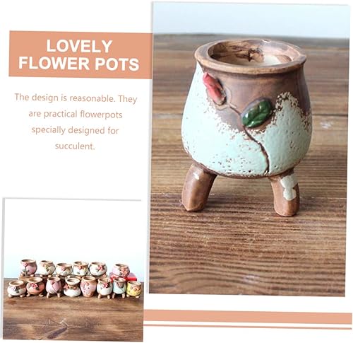 Miniatura 9 de BESTOYARD 4 macetas pequeñas para suculentas, decoración de plantas, soporte para pulgar, flores al aire libre, mini macetas de cerámica, maceta de
