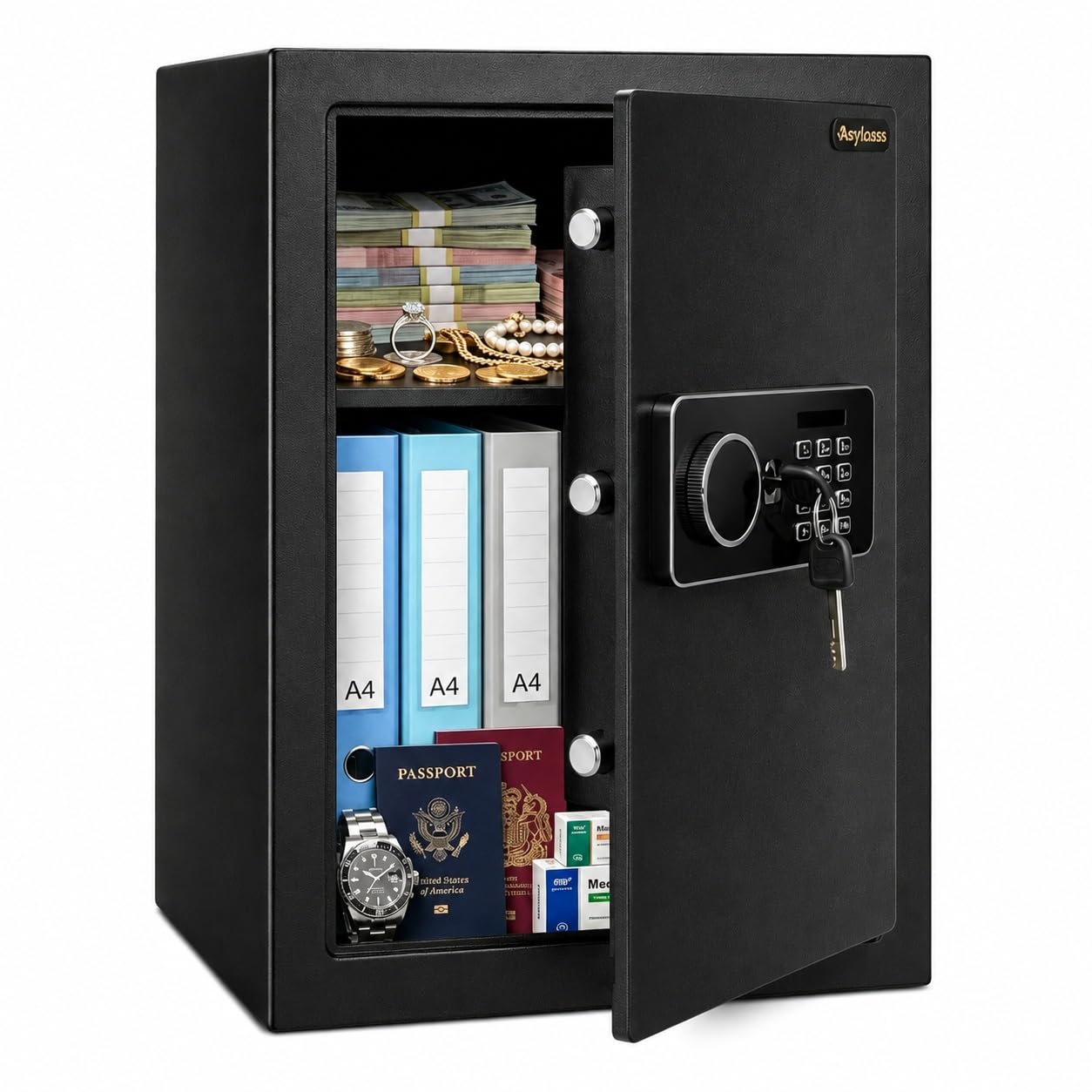 54L Large Digital Safe Box with Keypad + Key Lock & LED Light