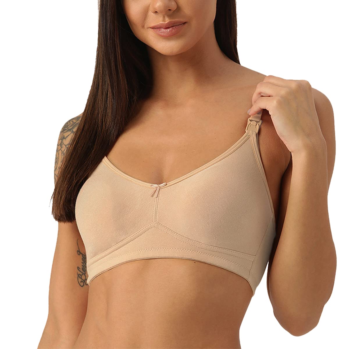 Inner SenseOrganic Cotton Bamboo Feeding Bra | High Coverage Nursing Bra for Women I Wire-Free Removable Padded Bra for Women I Maternity Bra with Hook and Eye