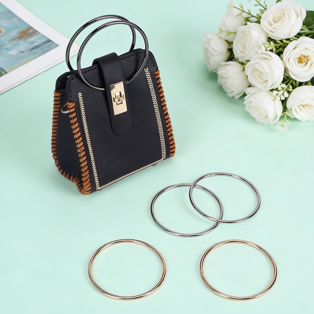 PH PandaHall 3 Colors 6pcs Round Metal Purse Handles Replacement Bag Handles Ring Handbag Handle Decorative Ring Bag Handle Frame for DIY Handmade Woven Bags Purses Handbags Totes Making, 3.89 inch image 4