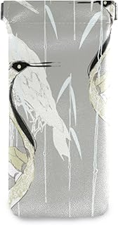 susiyo Beige and White Herons Glasses Case Portable Microfiber PU Leather Soft Sunglasses Bag Eyeglasses Pouch Holder Squeeze Top for Women Men