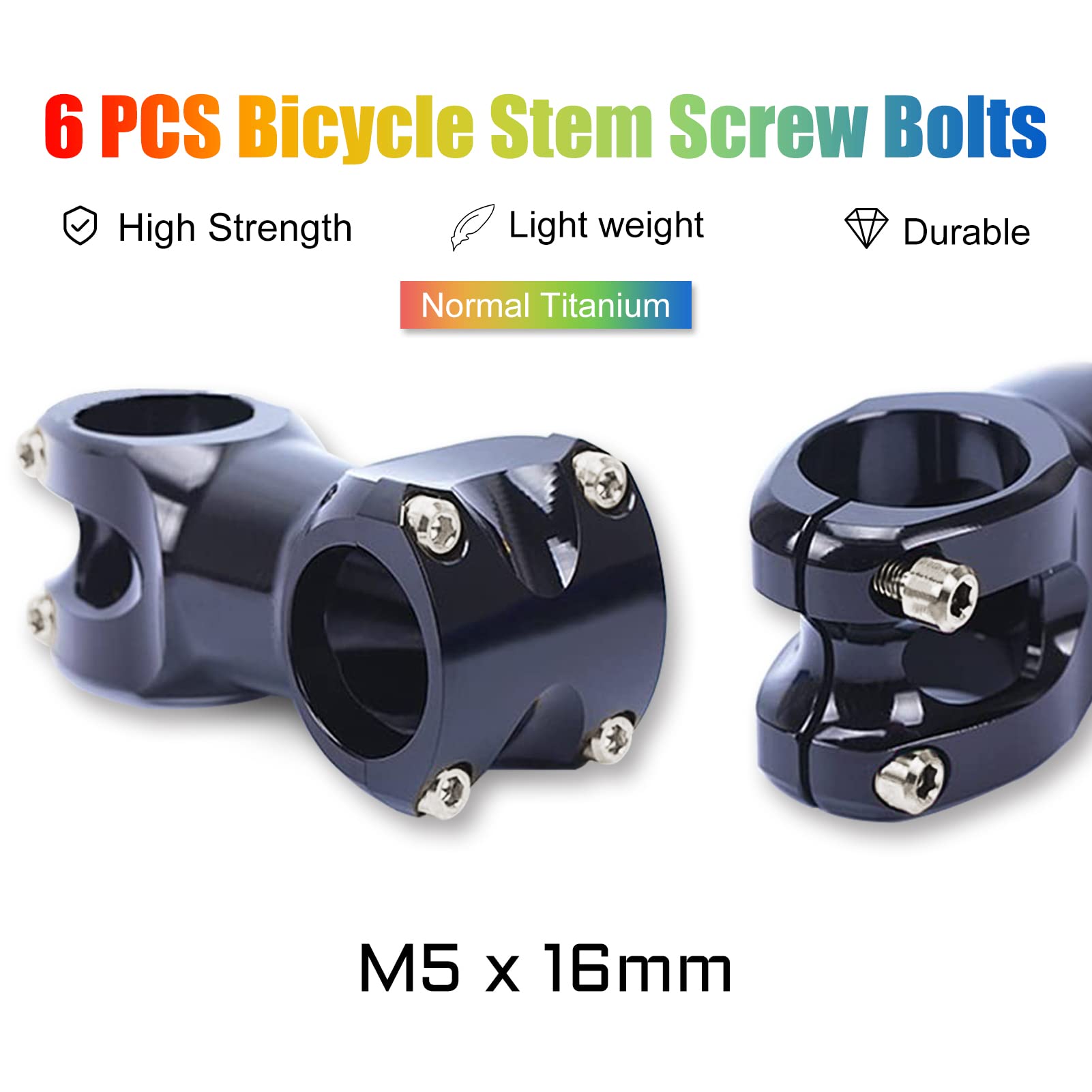 SPEEDWOX 6pcs Bicycle Stem Screw with Washers Set Titanium Alloy Bike Allen Hex Tapered Bolts Screw for MTB Road Bike Stem Parts,M5 x 16mm Normal Titanium - Image 2