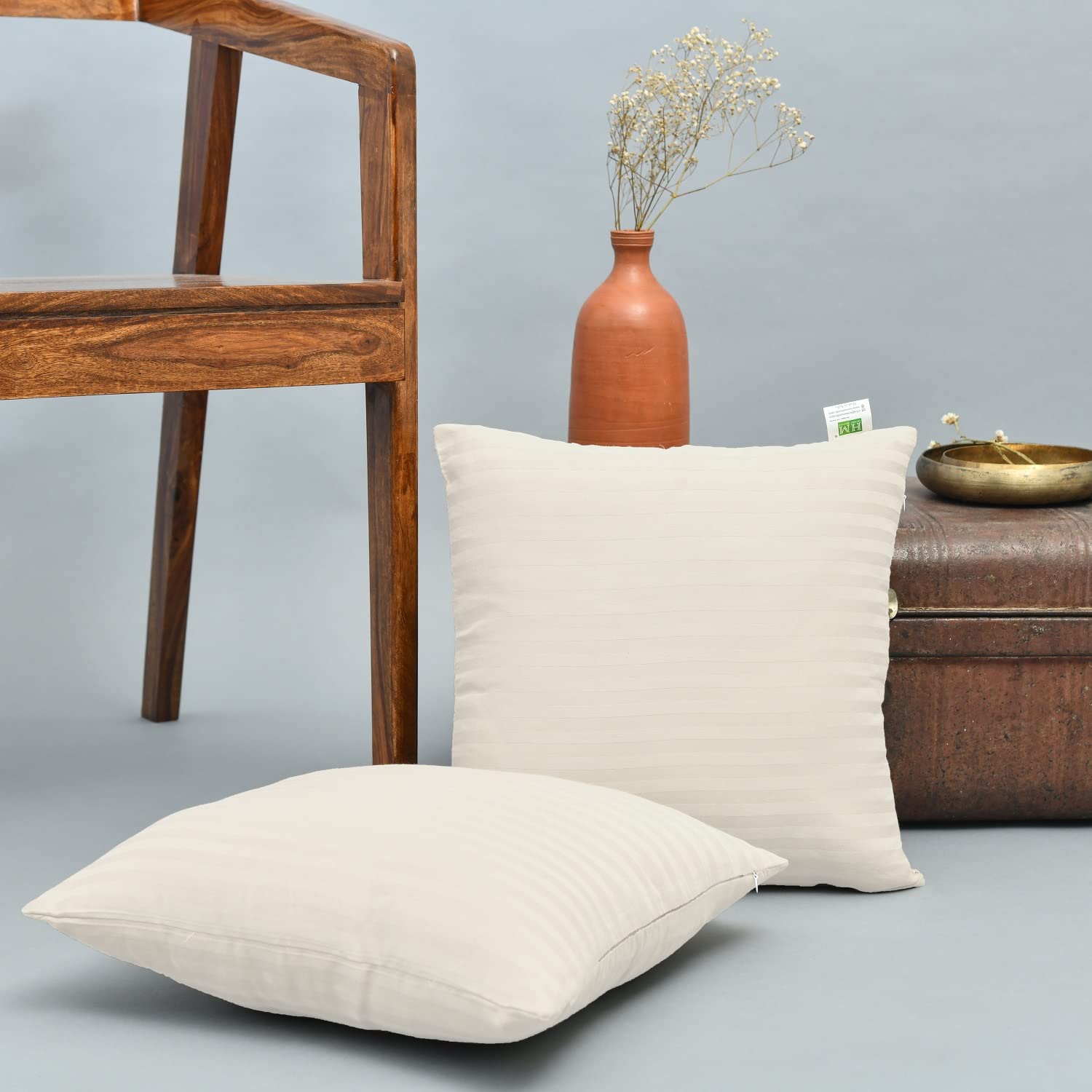 HOMEMONDE Satin Stripes Premium Cotton Cushion Cover 210 TC - 16 x 16 Inch Decorative for Sofa and Couch Soft Pillow Cover, White (B0BLGLQX7Y) Amazon Price History, Amazon Price Tracker