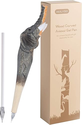 Bolígrafo de gel de animales tallados en madera 100% hecha a mano Elefante, lindo material escolar estacionario, suministros de oficina, bolígrafo